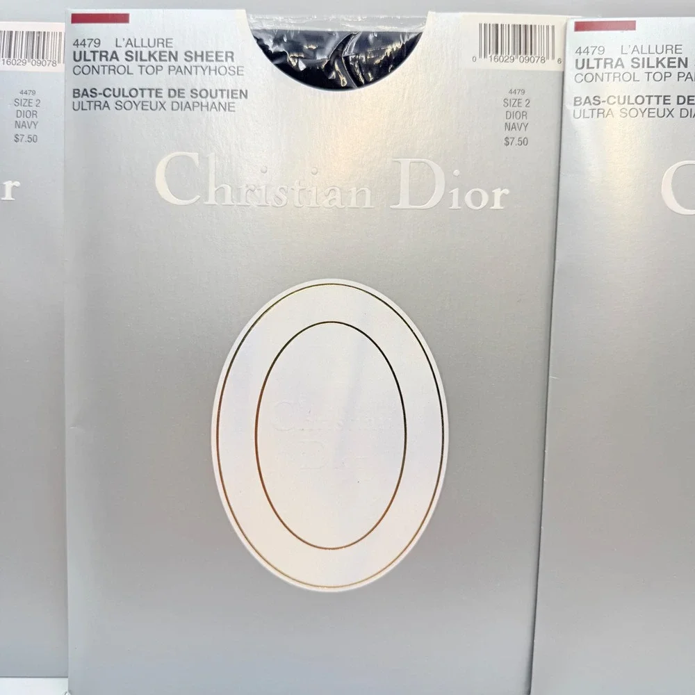 3PK Christian Dior L'Allure Ultra Silken Sheer Control Top Pantyhose Navy Size 2